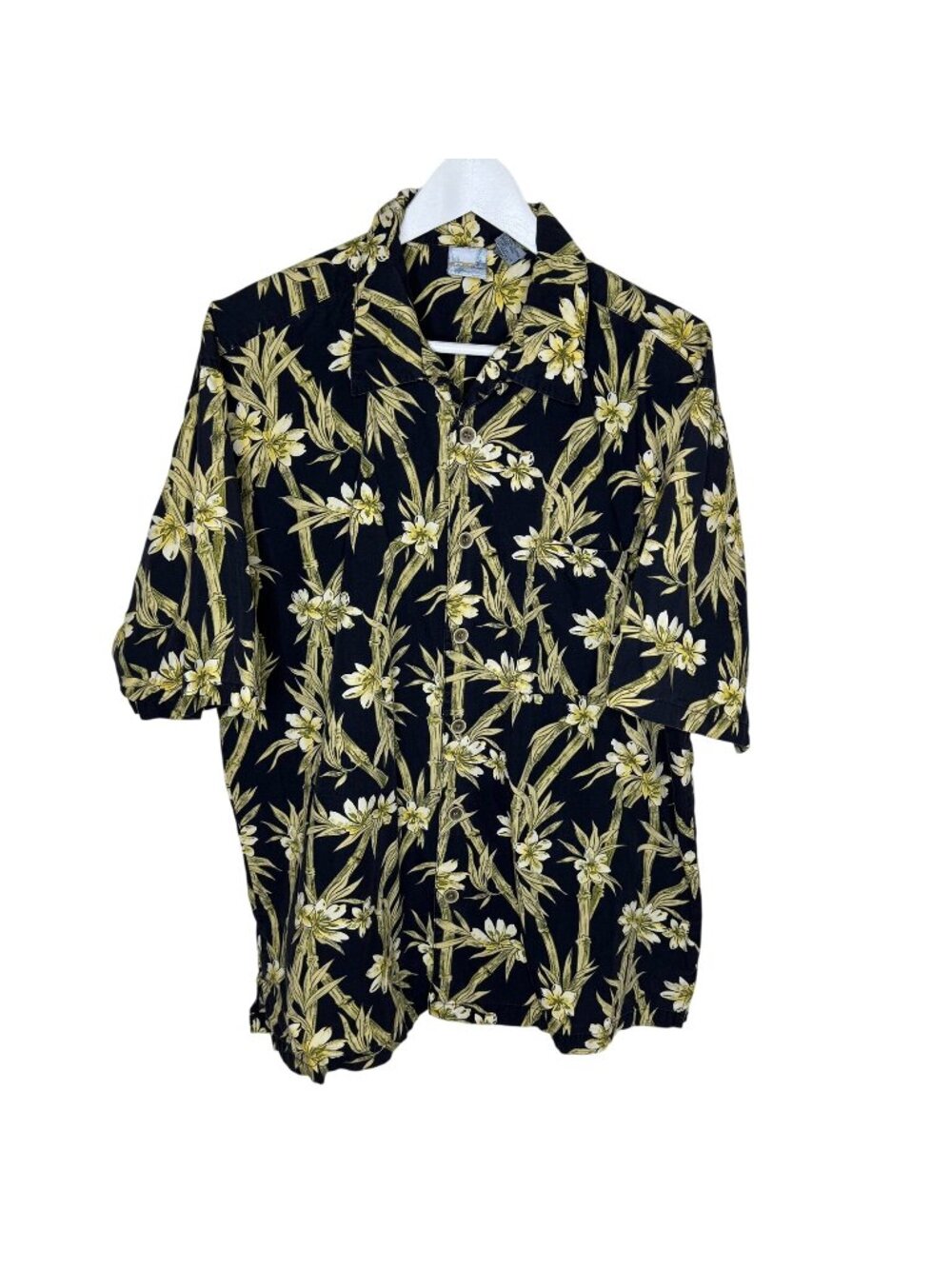 Vintage 90s OP Black Hawaiian Print Short Sleeve Shirt, 100% Cotton, Size Large